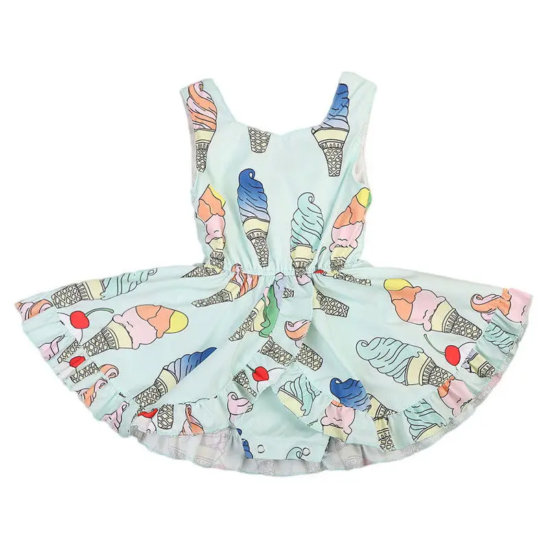 

2017 New Baby Girl Summer Dress Sleeveless Ice cream Print Princess Girls Party Dresses Romper Outfits Sundress Clothes