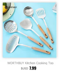 WORTHBUY набор кухонных инструментов из нержавеющей стали, кухонные аксессуары, лопатка для супа, ковш, набор посуды с деревянной ручкой
