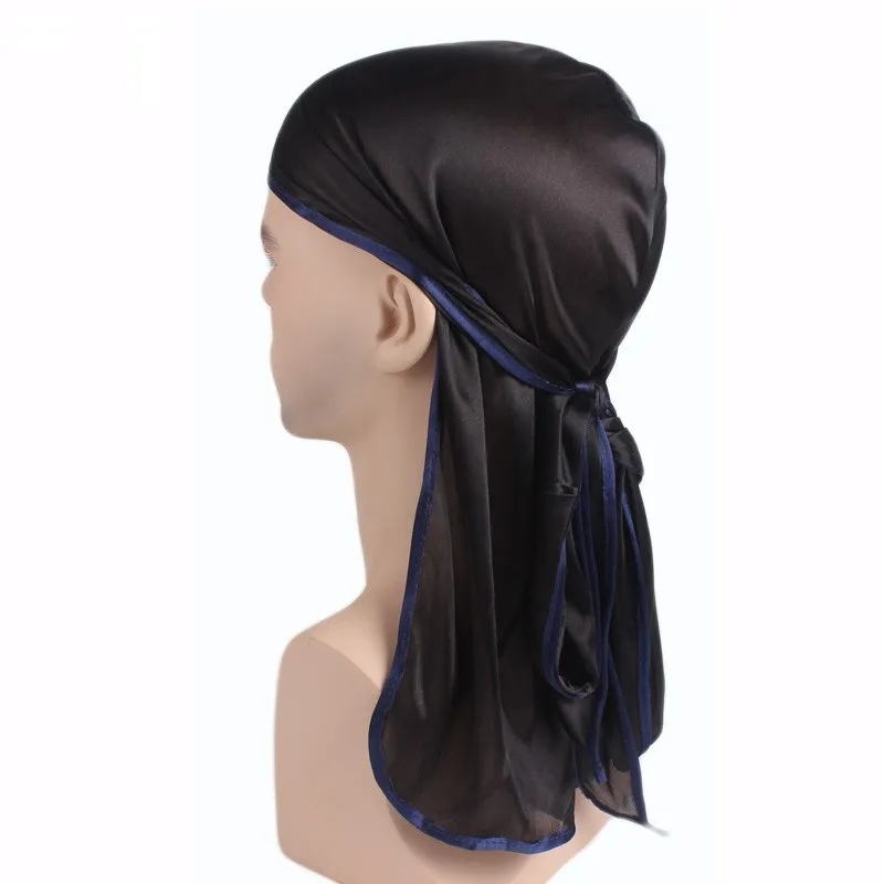 Unisex Men Women Satin Breathable Bandana Hat Silky Durag do doo du rag long tail headwrap - Image 2