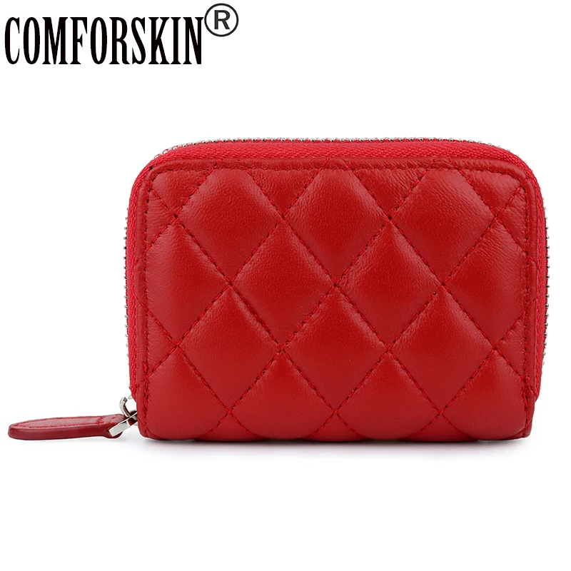 COMFORSKIN Premium 100% Sheep Skin Card Wallet 2018 New Arrivals Stylish Geometric Genuine Leather Holder Lady's Coin Purse | Багаж и