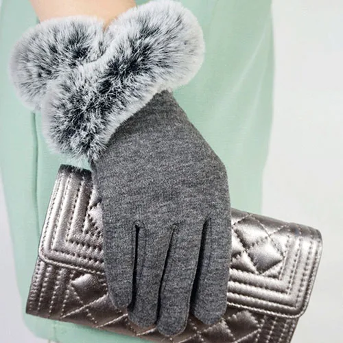 Новые брендовые Модные женские зимние перчатки искусственный мех тонкие теплые перчатки, кисти руки искусственный мех кролика рукавицы женские перчатки - Цвет: gray