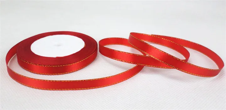 8  22Mx1cm Gold Rimmed Ribbon For Wedding Decoration Gift Wrap Clothing Smooth Satin Ribbon Fabric Handmade Diy Party Supplier