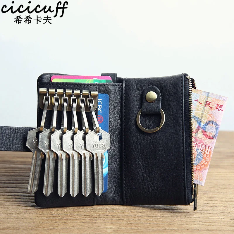 

Retro Car Key Wallet Genuine Leather Men Mini Wallets Zipper Keys Case Women Keychain Covers Organizer Pouch Coin Purse 2018 New