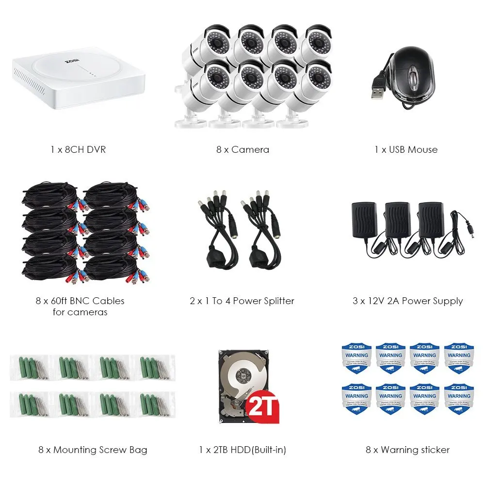  ZOSI 8CH HD 5.0MP H.265+ Security Camera System with 8 x 5MP 2560*1920 Outdoor/ Indoor CCTV Surveil