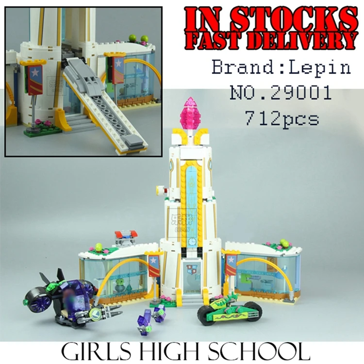 

712PCS Lepin 29001 DC Girls Super Hero High School SUPERGIRL AIRCRAFT MOTORCYCLE Building Bricks Blocks Toys Compatible 41232