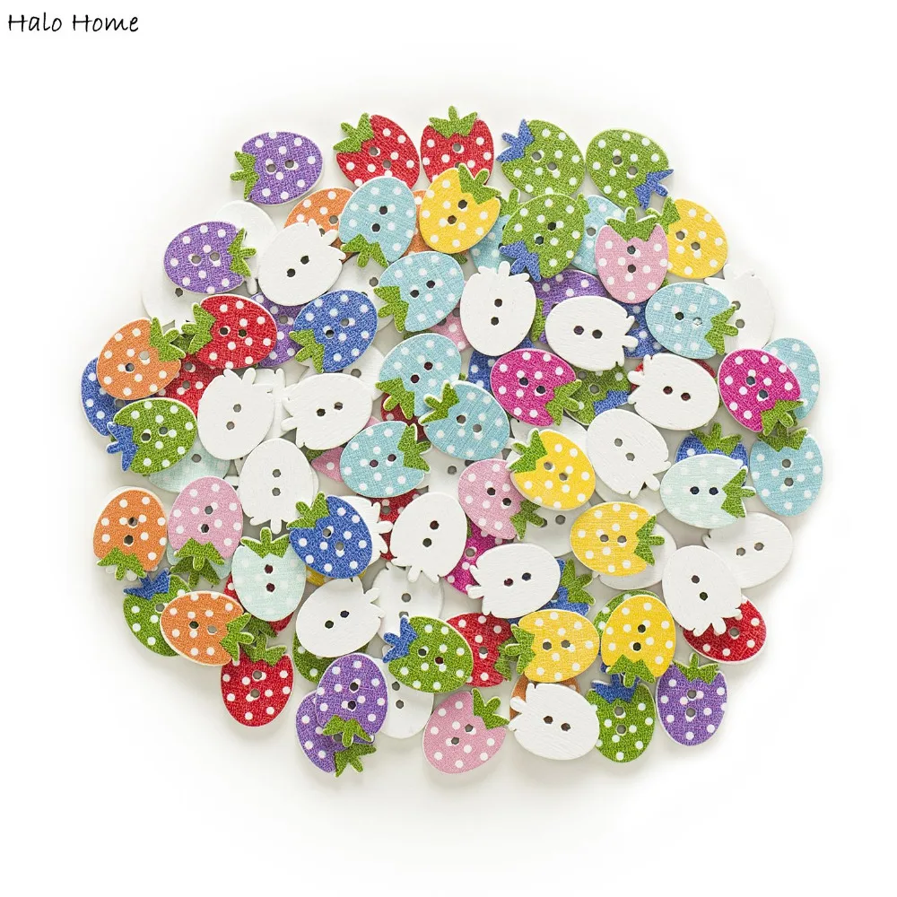 50pcs 2 Hole Cute Strawberry Cartoon Wood Buttons Home Sewing Scrapbooking Decor Clothing Card Making DIY 16x12mm 3