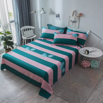 

Pink green stripes Flat Sheet simple Bed Linen Bedding soft 2pcs pillow cases Best-selling comfortable bed sheet Home textile