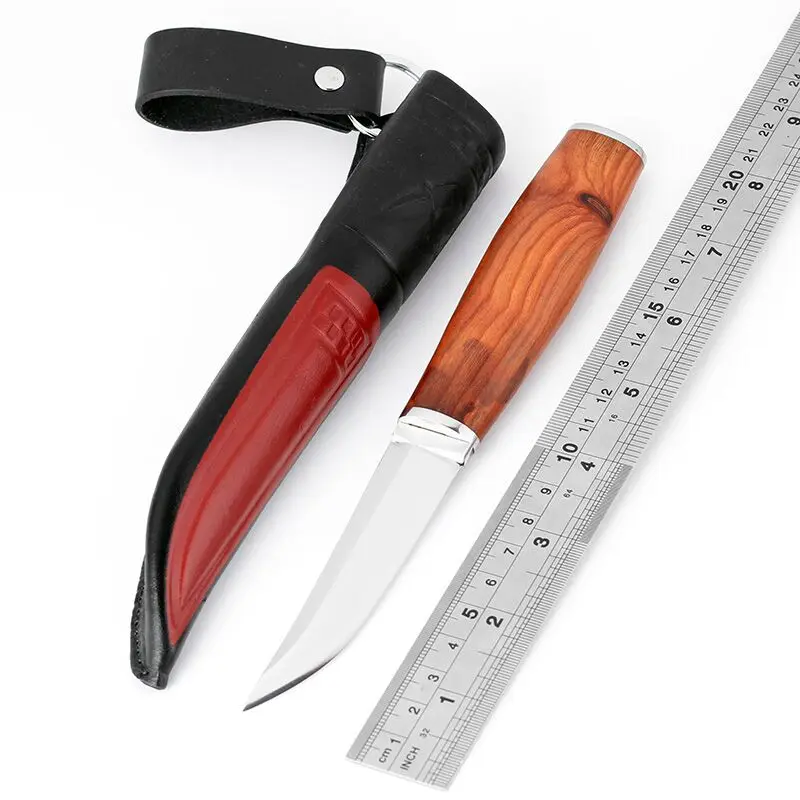 KKWOLF North American Hunting Knife Wood Handle Fixed Blade Knife