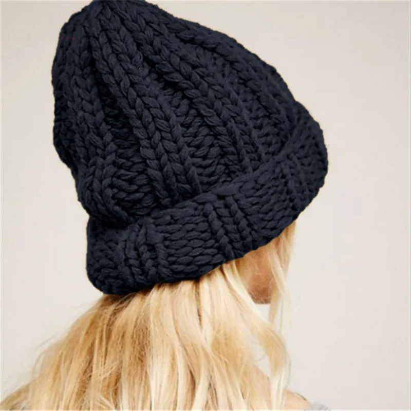 

2017 New Fashion Knitting Wool Caps Woman solid warm winter Crochet Beanie hats