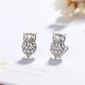 

S925 Sterling Silver Stud Earrings For Women Trinket Animal Owl Cubic Zirconia Cute Lovely Aretes Fine Jewelry Top Quality