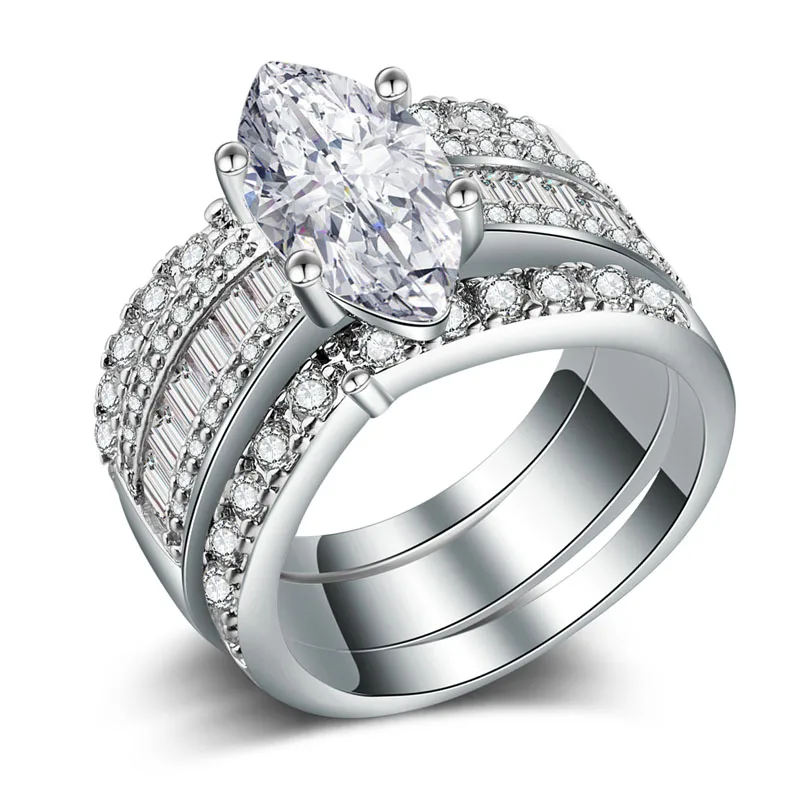 HUITAN, роскошный бренд, модный, серебряный/золотой цвет, свадебный набор, кольцо для женщин, свадьба/обручальные кольца, инкрустированные с AAA цирконием, кристалл