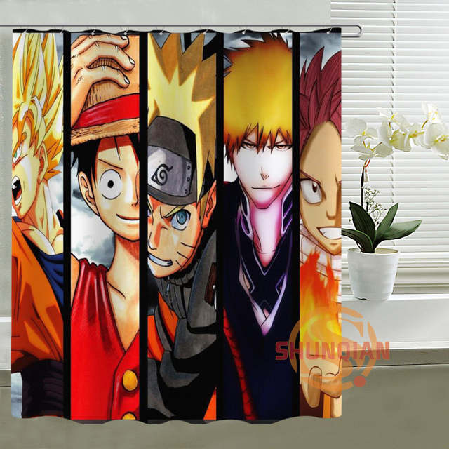 Custom Anime Shower Curtain One Piece Dragon Ball Z Bleach Fairy Tail Naruto Characters Together Idea Animeware Merch Online