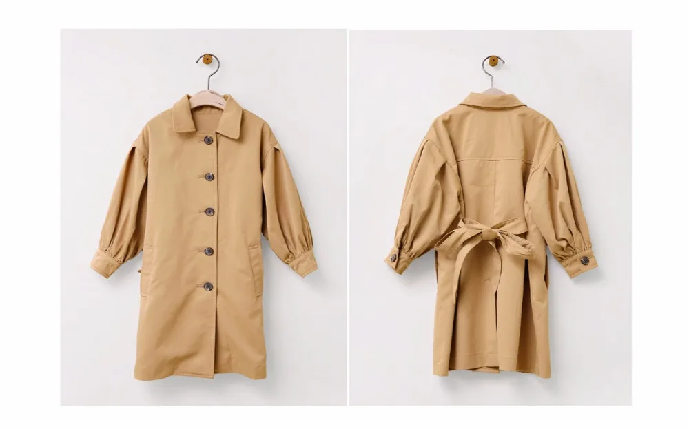 khaki long autumn jackets for teenage girls outerwears cotton lantern sleeve coats kids tops clothing children trench coats girl (6)