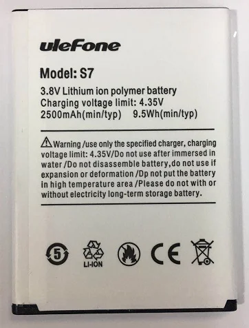 Батарея для мобильного телефона Ulefone S7 батарея 2500 мАч 5 0 дюймов MTK6580 Оригинальная