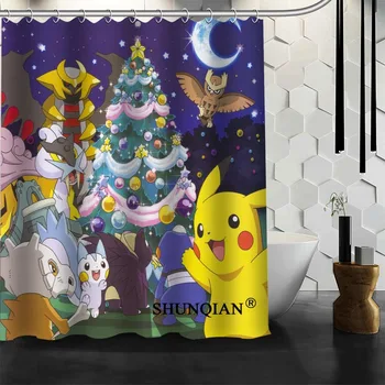 

New Custom Pokemon Cartoon Shower Curtains Polyester Bathroom Waterproof Bath Curtain Size 150X180cm165X200cm180X200cm