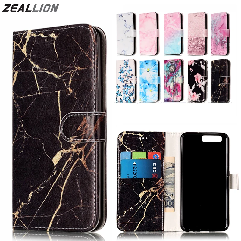 ZEALLION For Huawei P10 P9 Lite P8 2017 Case High Quality Marble Style Wallet Flip Leather Phone Cases | Мобильные телефоны и