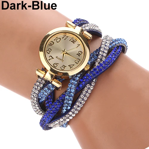 

Popular Good Design Two Tone Wrap Faux Suede Quartz Analog Rhinestone Bracelet Watch NO181 5V69