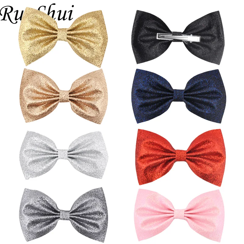 

4.5" 12Color Teens Girl Kids Children Boutique Hairbow Hairpins Fashion Glitter Leather Bow Hair Clips Best Gift Hair Headwear