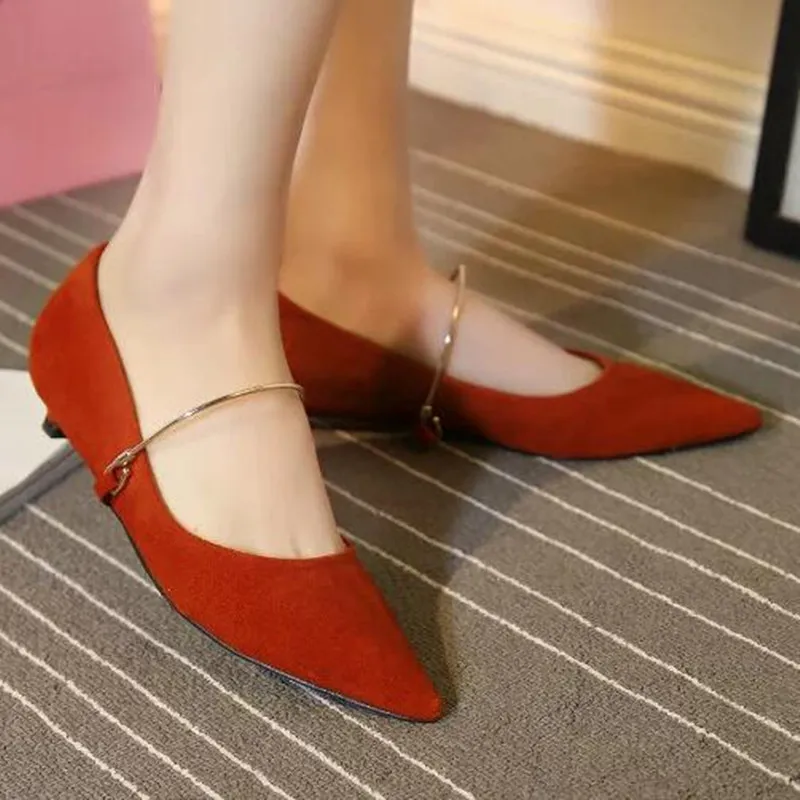 Spring Fashion Sexy Ladies Flock Mary Janes Flats Pointed Toe Metal Upper Women Flat Driving Shoes