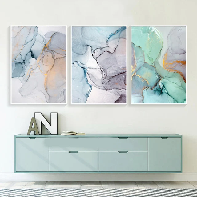 Abstract Modern Nordic Poster Green Marbled Road Wall Art Canvas Painting Picture Posters Wall Pictures For Living Room Unframed