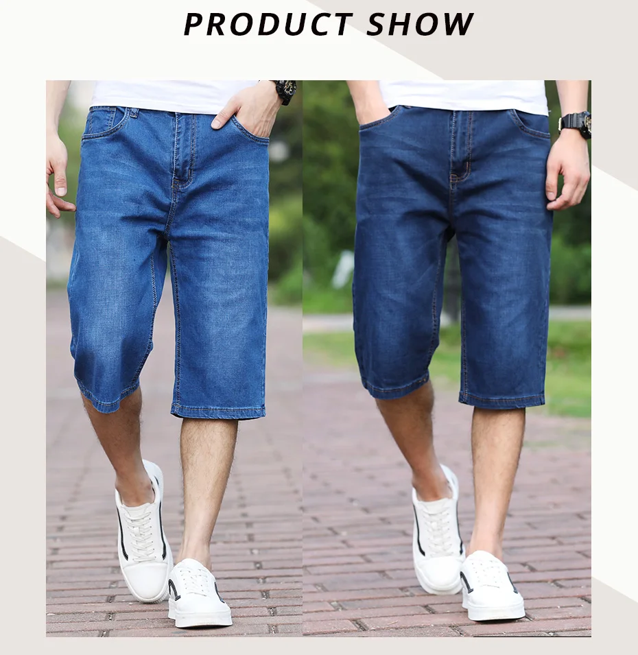 Drizzte по колено шорты плюс Размеры 28-44 летние джинсовые шорты легкий тонкий стрейч джинсовые мужские длинные шорты джинсы