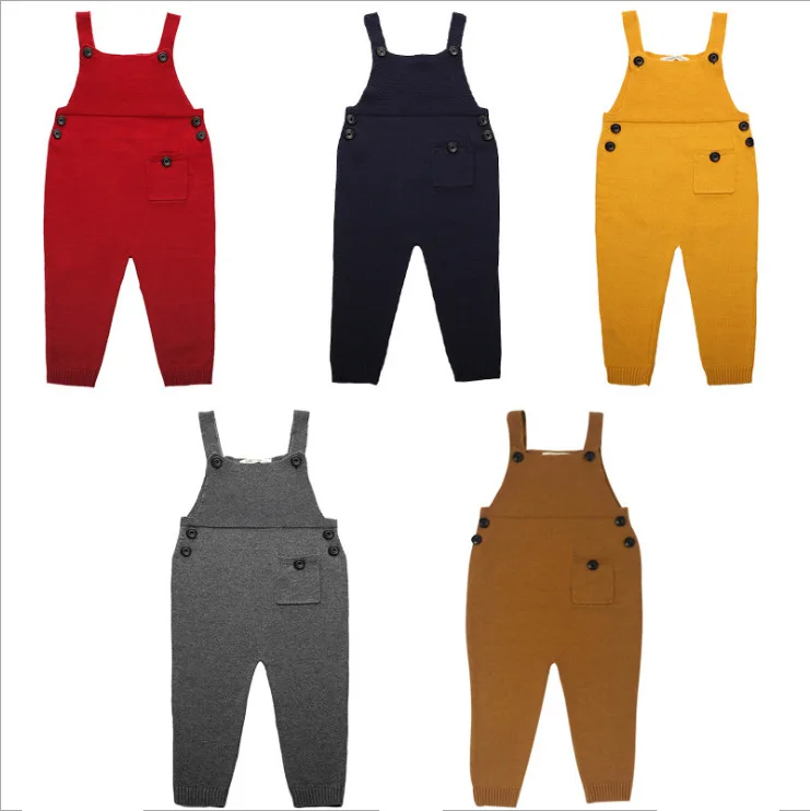Hot new boys girls cotton knitted straps pants kids infant neutral long