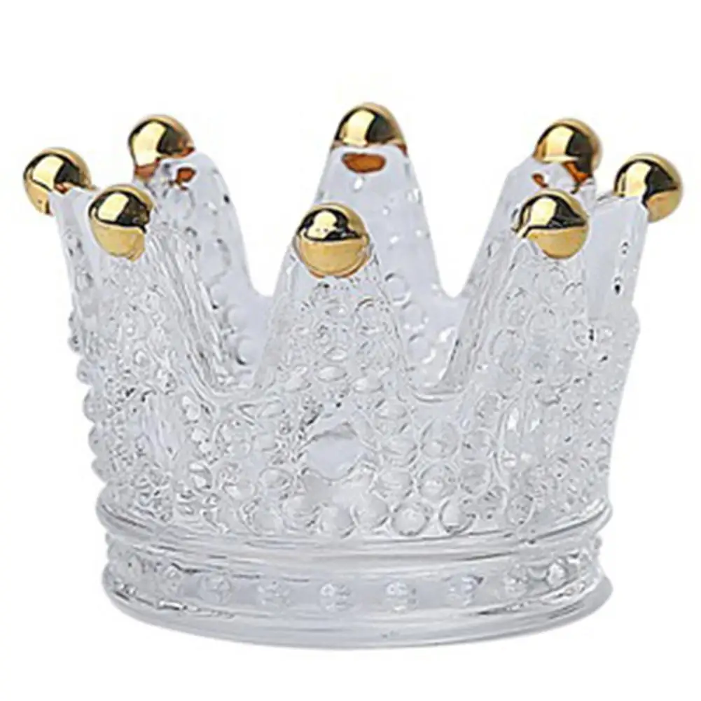 TPFOCUS Cute Crown Shape Glass Embossment Candlestick Decoration Necklace Ring Storage Plate