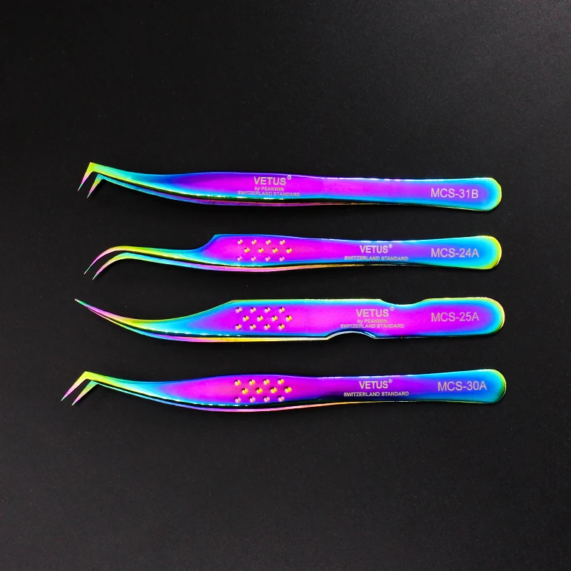 

VETUS MCS Series Makeup Tweezers 3D Volume Eyelash Extension Tweezer Stainless Steel anti-static Rainbow Tweezers