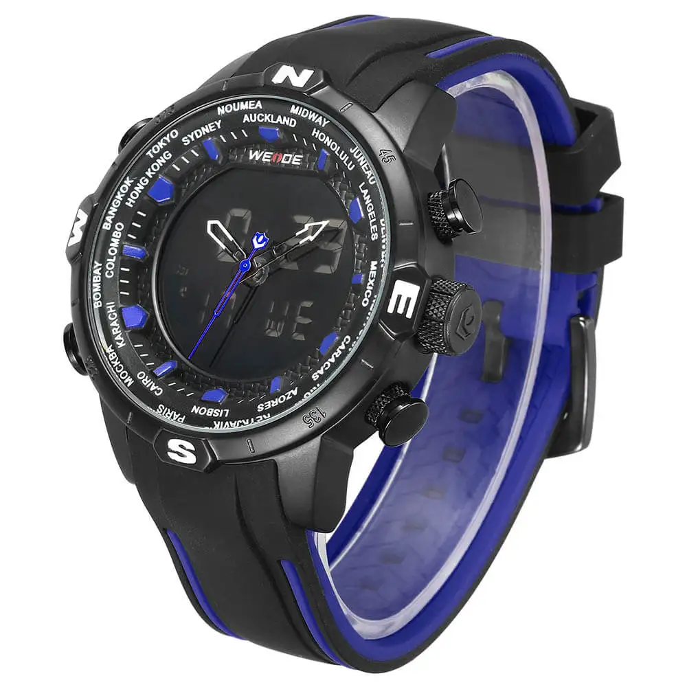 WEIDE Original Genuine Silicone LCD digital waterproof men's watch sport watches luxury brand clock saat fitness bracelet Black