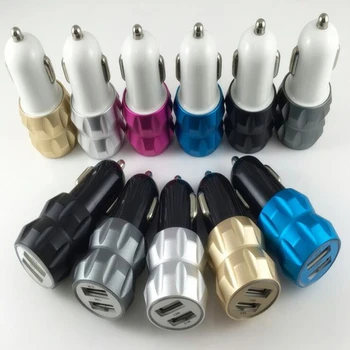

100pcs/lot Universal Aluminum Alloy Metal Style 2.1A+1A Dual USB Car Charger For iPhone 5 5s 6 6 plus se For samsung htc