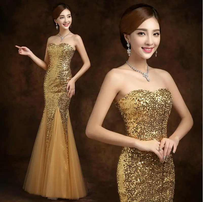 

Elegant Sequined Bridesmaid Dress Bride Sister Mermaid Wedding Party Dresses
