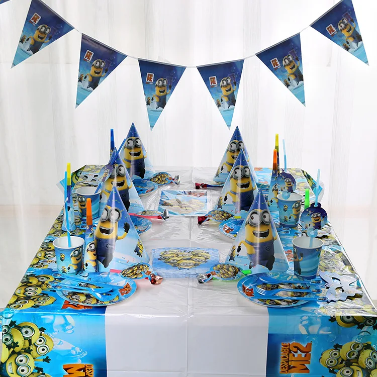 

196pcs/lot Minions Theme Family Party Wedding Gift Bag Invitation Card Birthday Paper Cup Plate Straw Horn Table Cover Supply