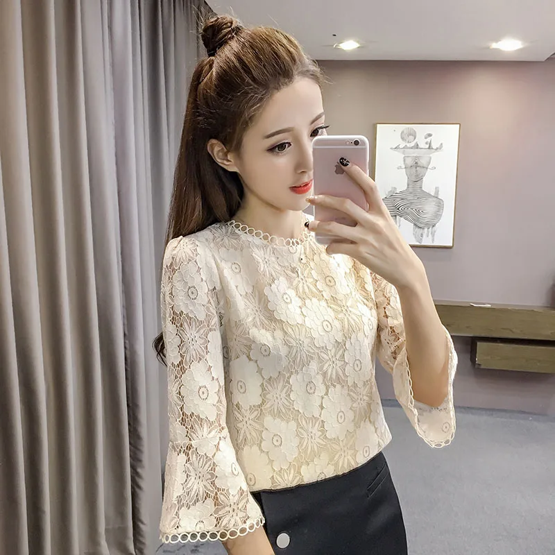 الربيع الخريف نمط المرأة عارضة الدانتيل البلوزات قمصان سيدة عارضة ثلاثة أرباع كم س الرقبة Blusas قمم الأبيض البيج DD2499 الربيع الخريف نمط المرأة عارضة الدانتيل البلوزات قمصان سيدة عارضة ثلاثة أرباع كم س الرقبة Blusas قمم الأبيض البيج DD2499