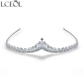 

LCEOL Bridal Silver Tone Clear Cubic Zirconia Crystal Diamante Tiara For Women Princess Bridesmaid Headband Hair Accessories