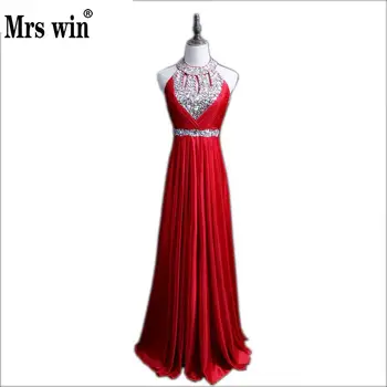 

Robe De Soiree Halter Diamon Beading Sexy Backless Long Evening Dresses Bride Banquet Elegant Party Prom Dress
