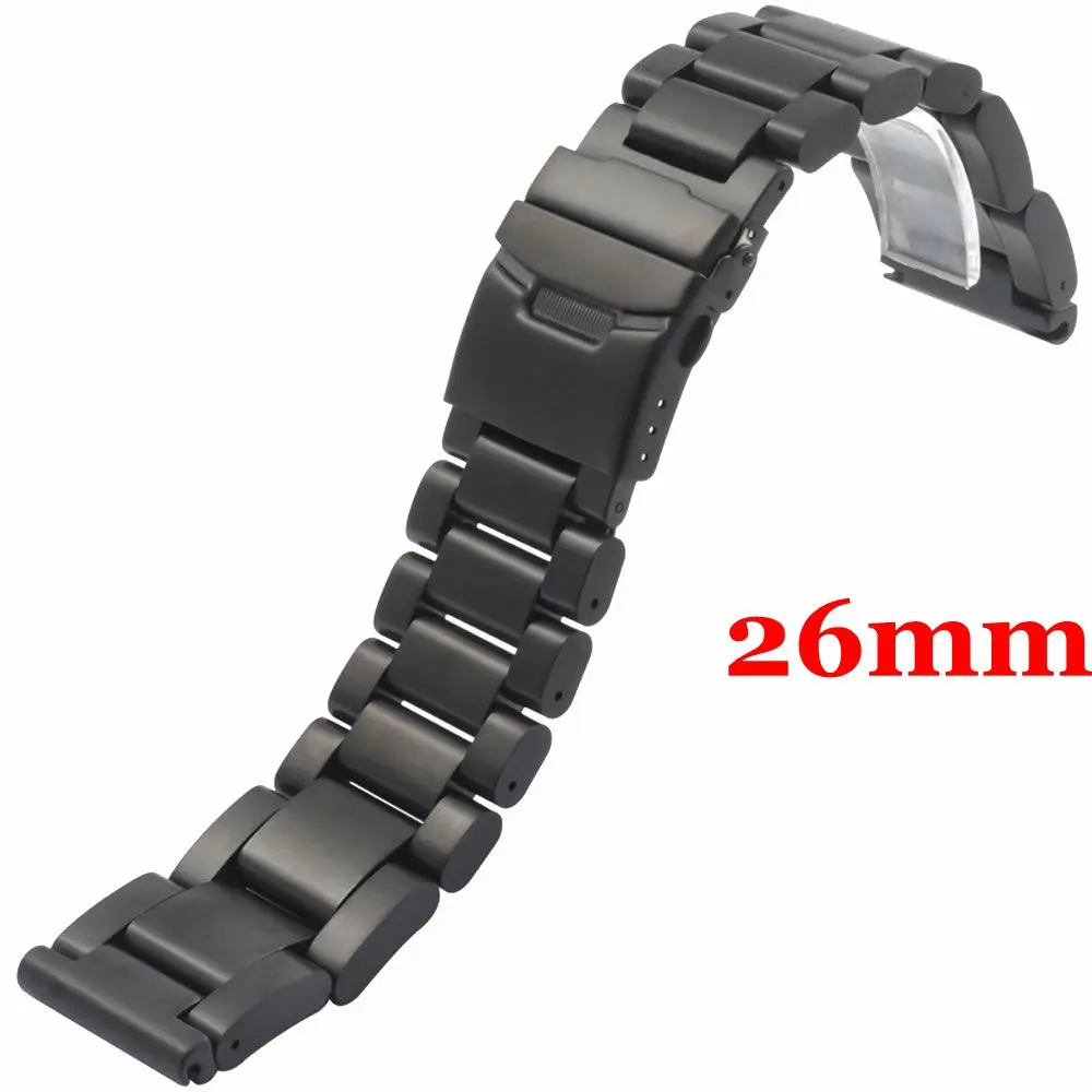 Fashion Men Women Watch Band 26mm Black Stainless Steel Strap for Hours with Folding Claps with Safty Replacement GD013526