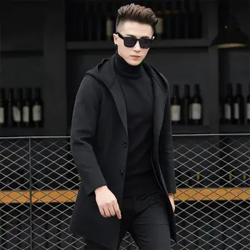 

Winter Wool Jacket Men's High-quality Wool Coat hooded Casual Business Men Trench Coat Jacket Men turn-down Collar Overcoat