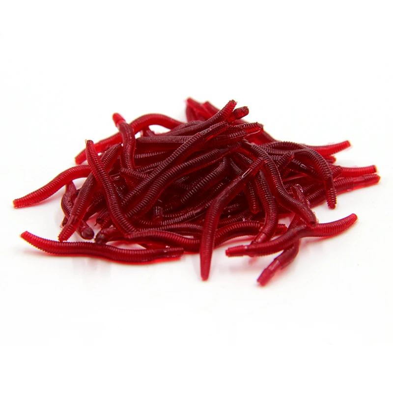 

100 Pcs/lot Soft Fishing Lure Artificial Bait Red Worms Smell Simulation Earthworm Bait Fishing Tackle Fishing Accessories
