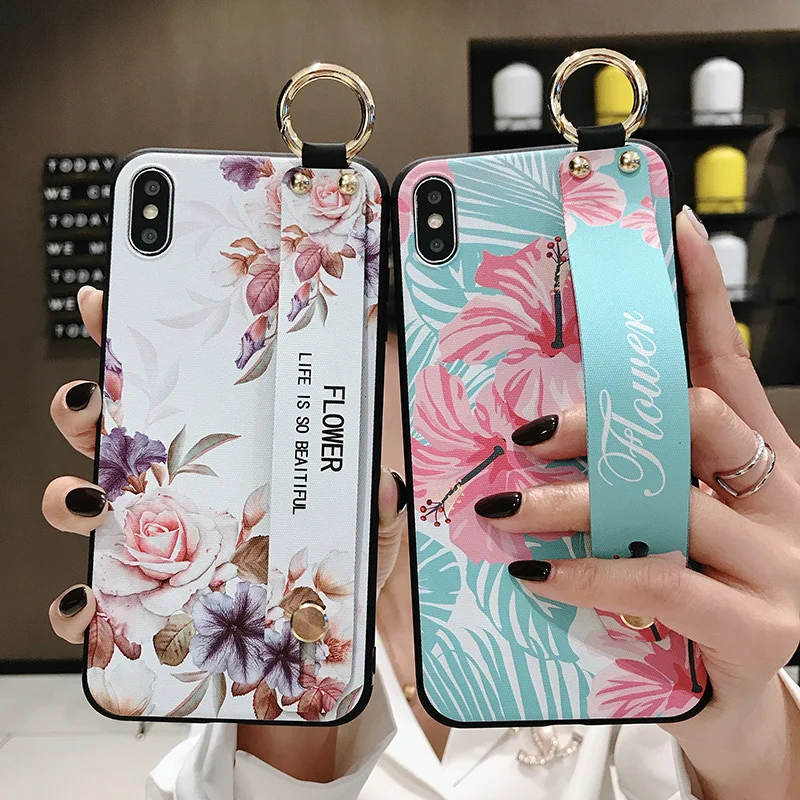 3D Flower Emboss Case For Samsung A30 A40 A50 A60 A70 A750 M20 Case Wristband support Soft TPU Anti-fall protective case Capa