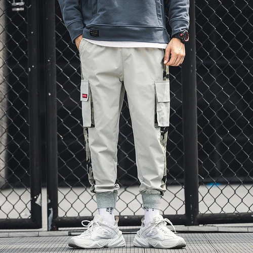 Gray VOGUELEO/ г. Новые стильные модные брюки-карго, повседневные длинные Лоскутные камуфляжные брюки с завязками по щиколотку - Цвет: Gray