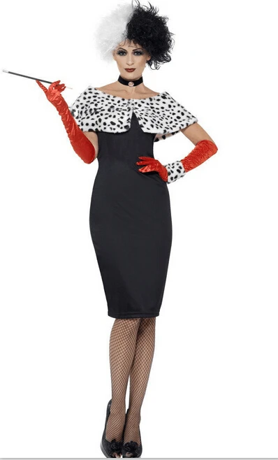 

Evil Madame Cruella De Ville Costume Ladies Womens Fancy Dress Outfit