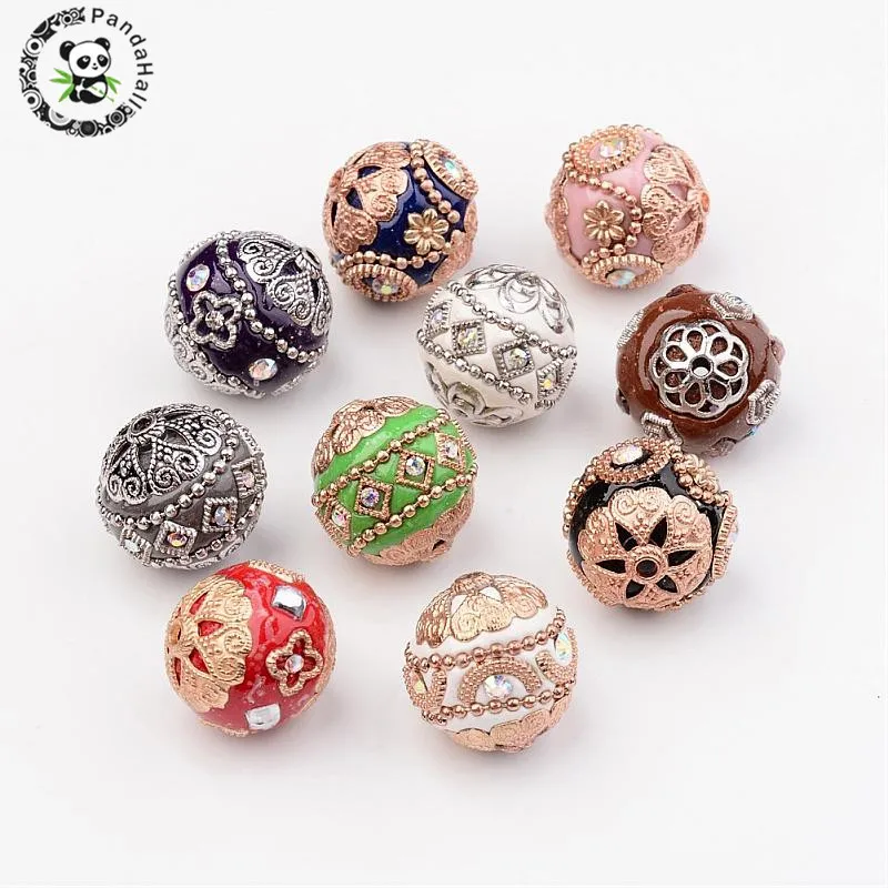 

Fashion Jewelry DIY Beads 10pcs Handmade Indonesia Bead Sets Round with Alloy Findings Mixed Color 20mm Hole 2mm Drop Shipping