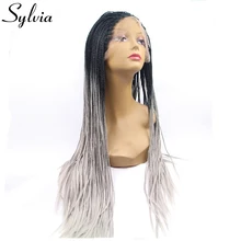 Sylvia T1b/серый микро Синтетический Шнур Кружева передние парики серый Омбре плетеные косички термостойкие волокна волос для женщин