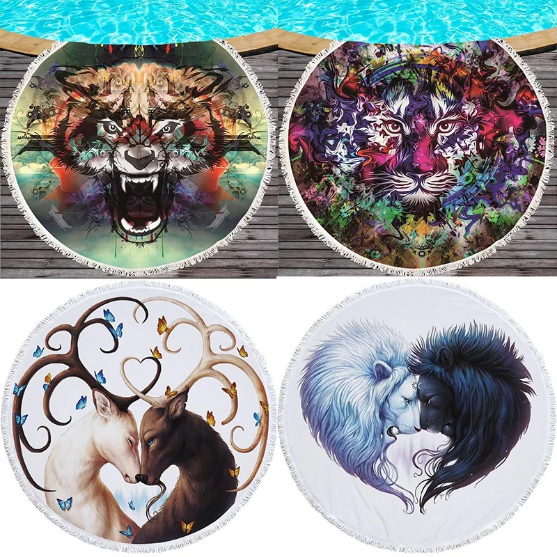 

150cm New Hot Beach Towel, Large Round Microfiber Beach, Thick Towel Towel Fringed Beach Carpet Yoga Mat