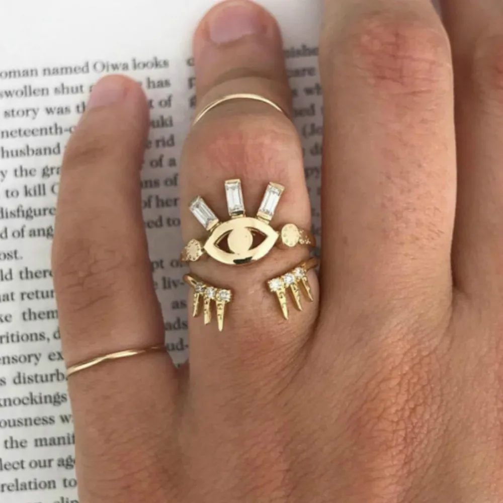 

Gold color Retro simple Knuckle Rings For Women Vintage Geometric Pattern eyes Crystal Ring Set Party Bohemian Jewelry 2 PCS/Set
