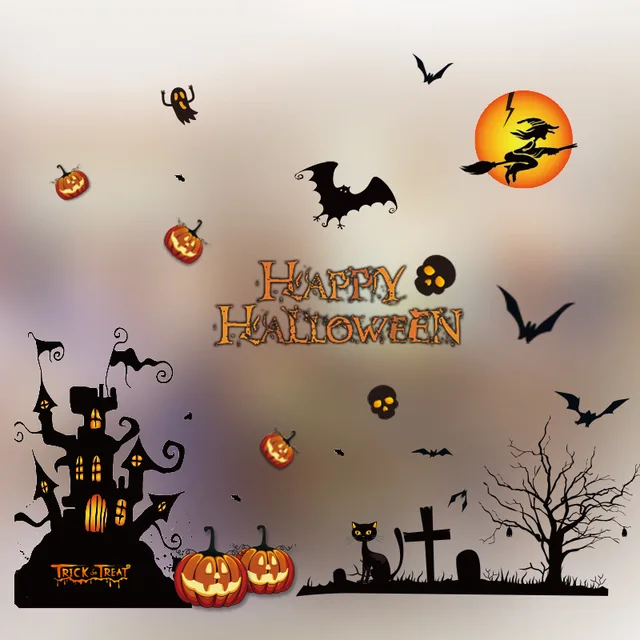 new electrostatic window glass wall stickers halloween decorations shop bar ktv supplies poster home decoration accessories