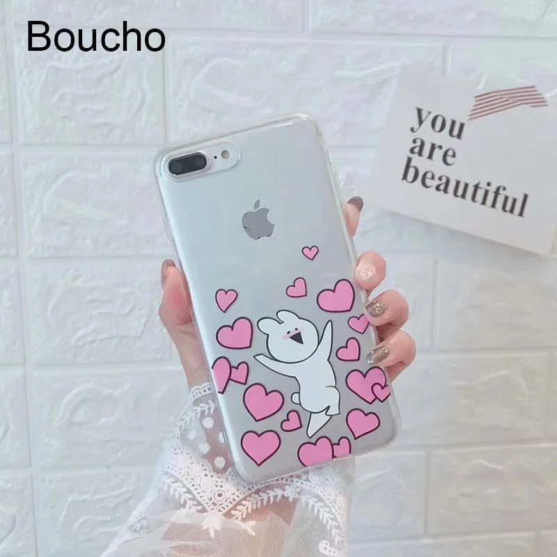 Boucho прекрасный мультфильм кролик телефон чехол для iphone х чехол для iphone 6 6 S 7 8 плюс ультра тонкий мягкий ТПУ случаи Мода прозрачная крышка