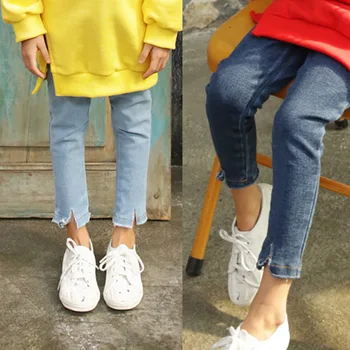 

Hot Sale Girls Jeans Teens Girls Pencil Pants Vintage Elastic Waist Jeans Baby Girls Casual Cotton Stretch Skinny Jeans CA298