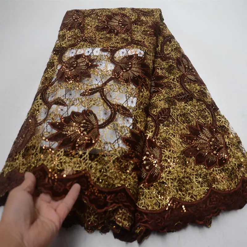 

High quality nigerian wedding african lace fabric guipure cord lace fabric with velvet for party dress 30