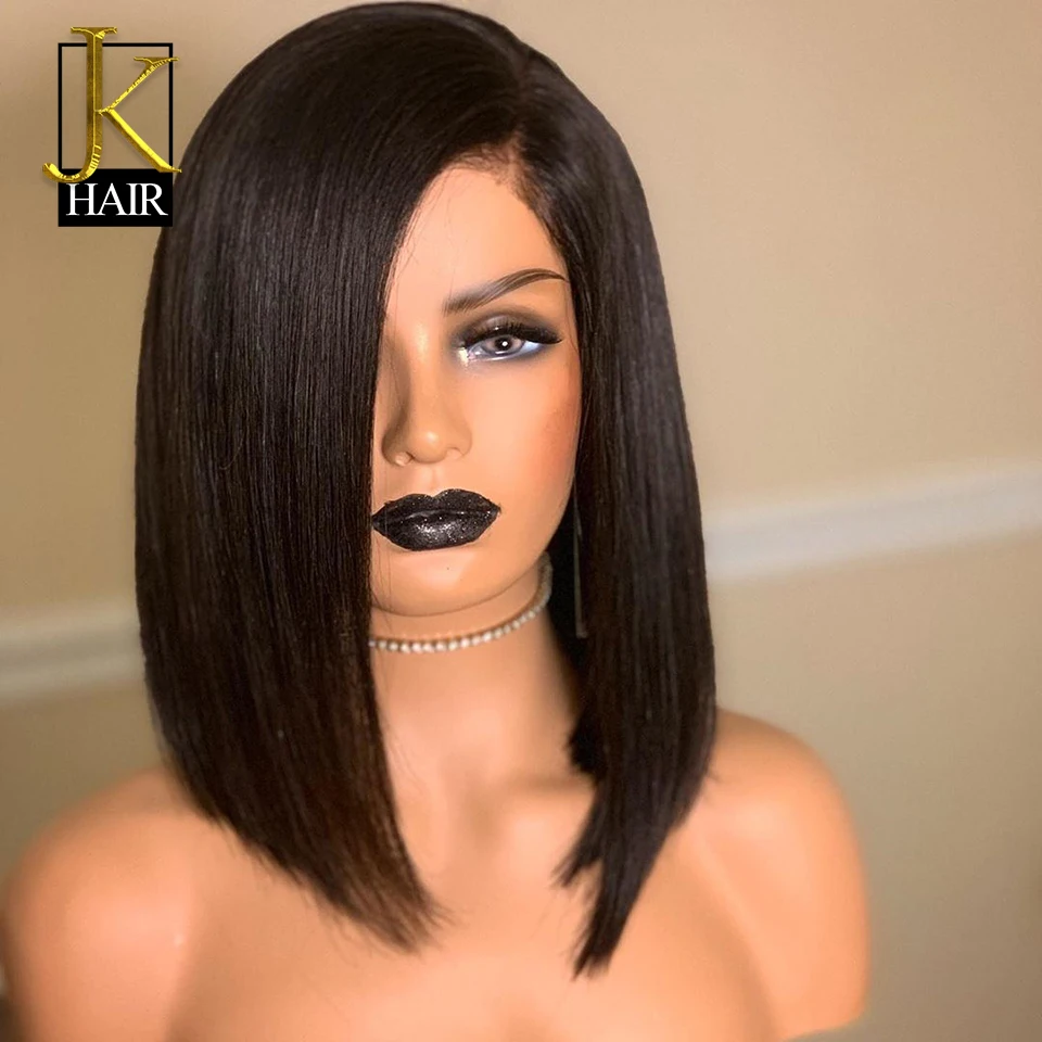 13*4 Lace Front Human Hair Wigs For Women Black Brazilian Remy Hair Human Hair Short Straight Bob Wig Bleached Knots JK Elegant